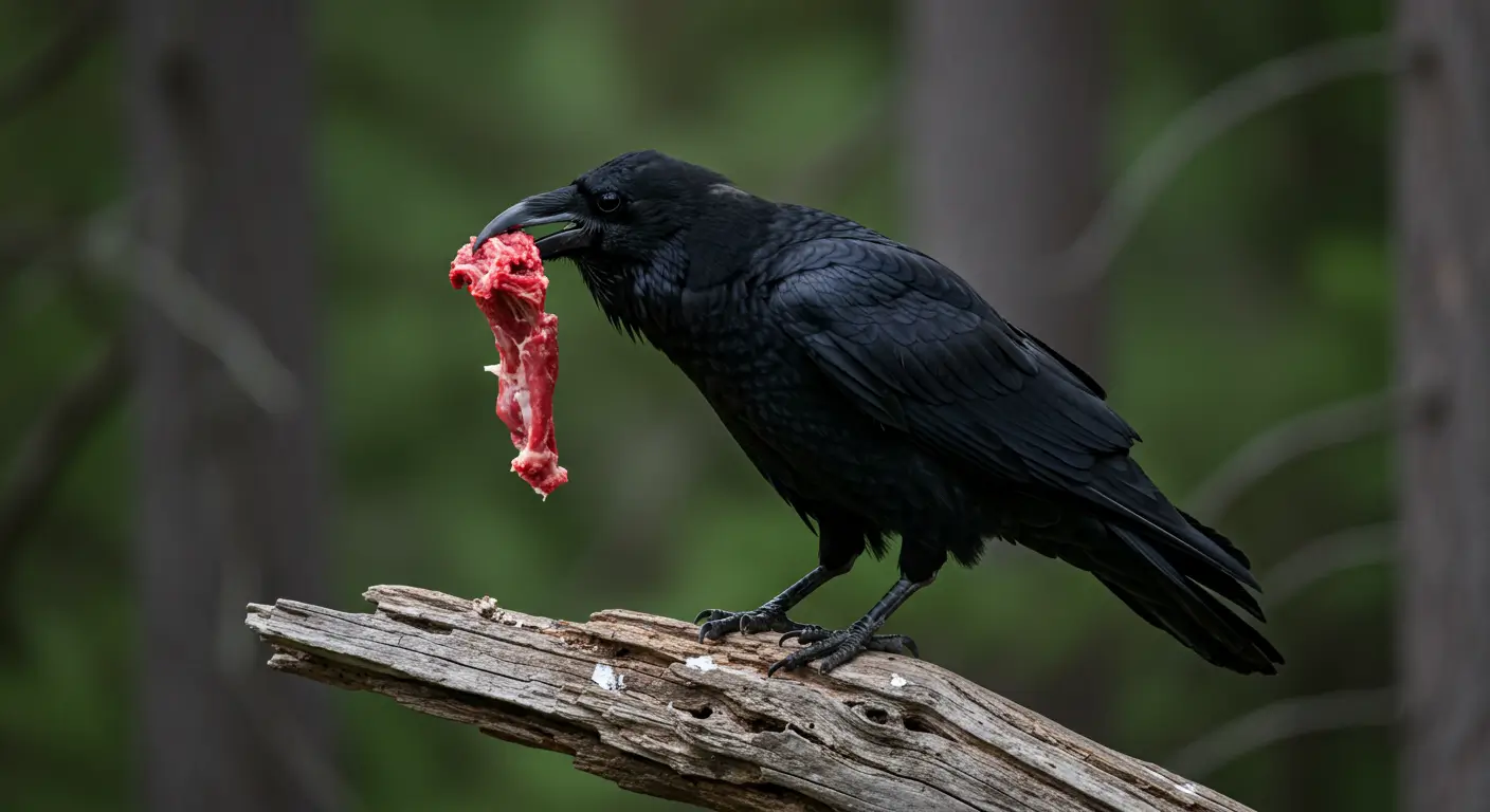 Common Raven Eating Meat