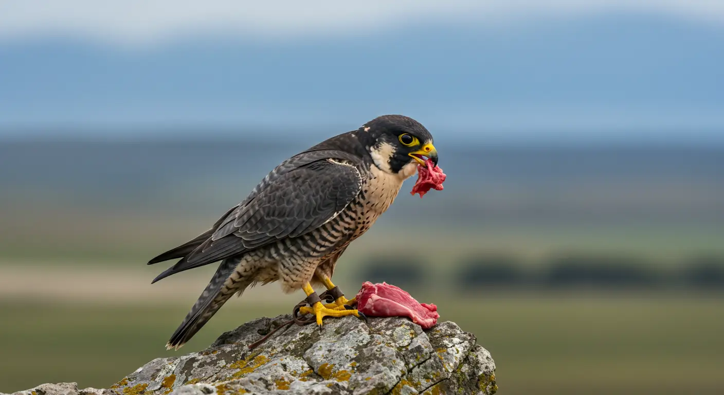 Peregrine Falcon Eating Meat