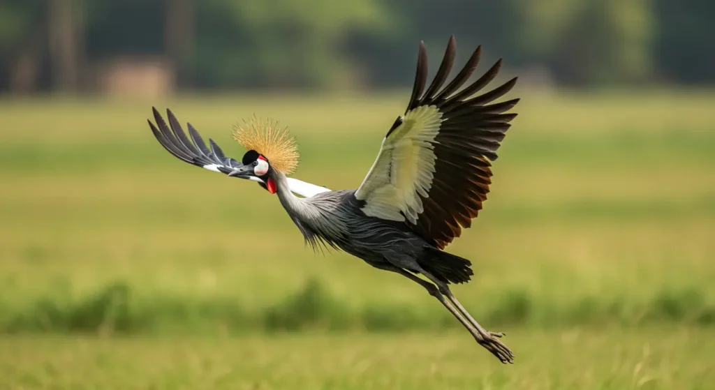 Crowned Crane Flying